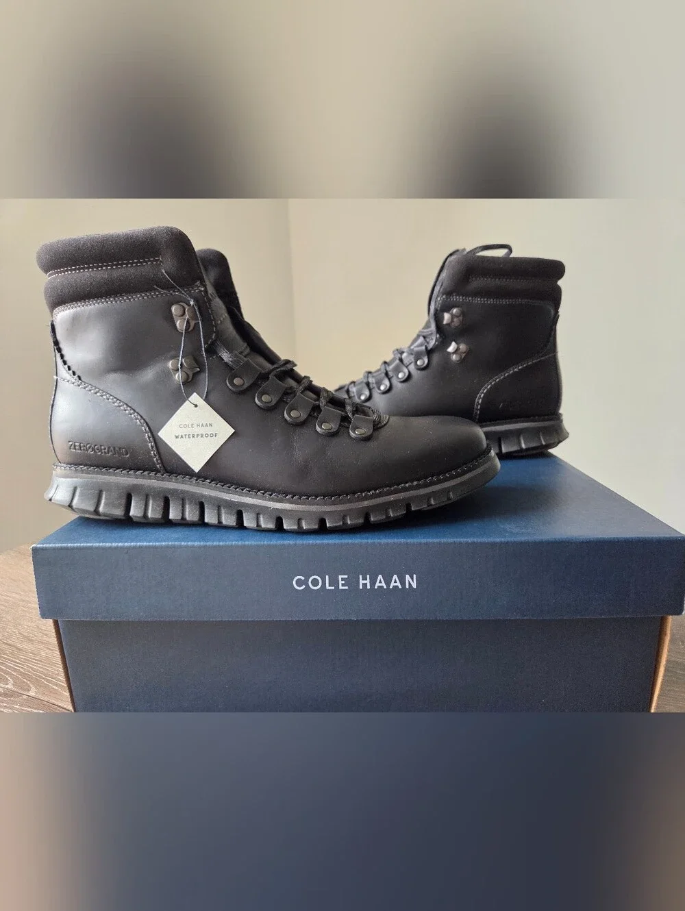 Cole Haan Black Leather Mountain-Style Boots